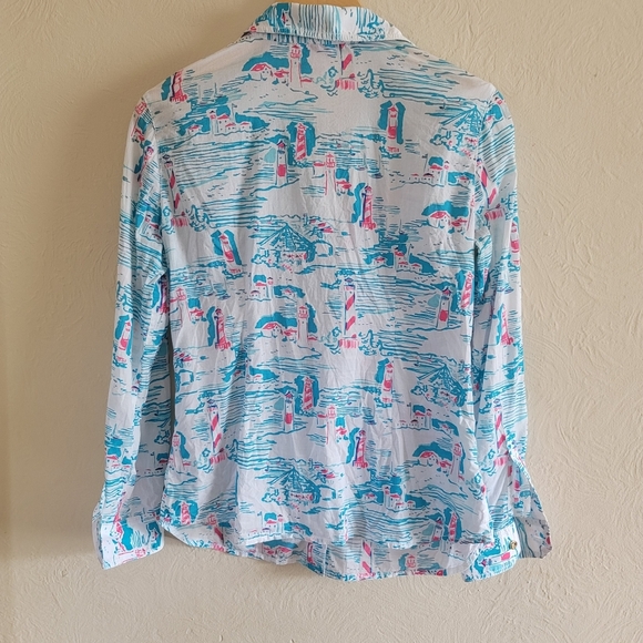 Lilly Pulitzer, Cruiser Botton-down Shirt, Watch Out Lighthouse‎ Print, Size 4 - Picture 4 of 10